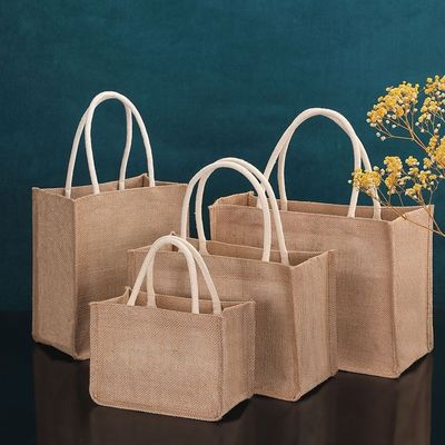 Sacos de compras de juta ecológicos com logotipo impresso personalizado e alças de couro