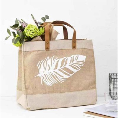 Saco de Jute Reciclado Custom Burlap Sacos de Jute Tote com alças de couro