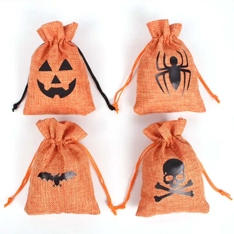 Saco de presente de abóbora 9*12cm Festival de laranja Halloween Corda de barbante