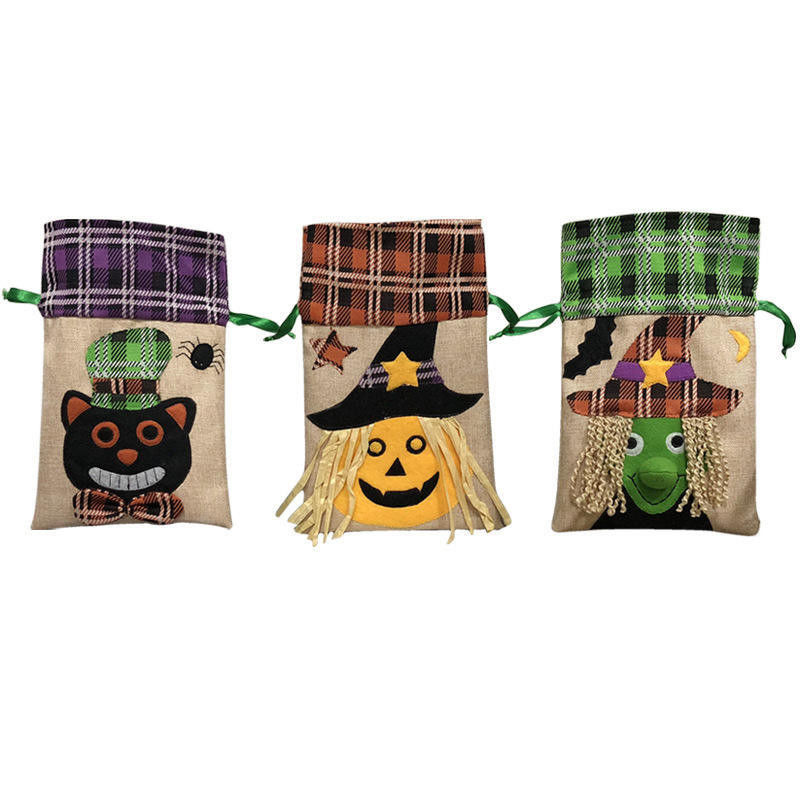 Bolsa de doces de Halloween de cor personalizada com cordel não tecido Bolsa de presente criativa