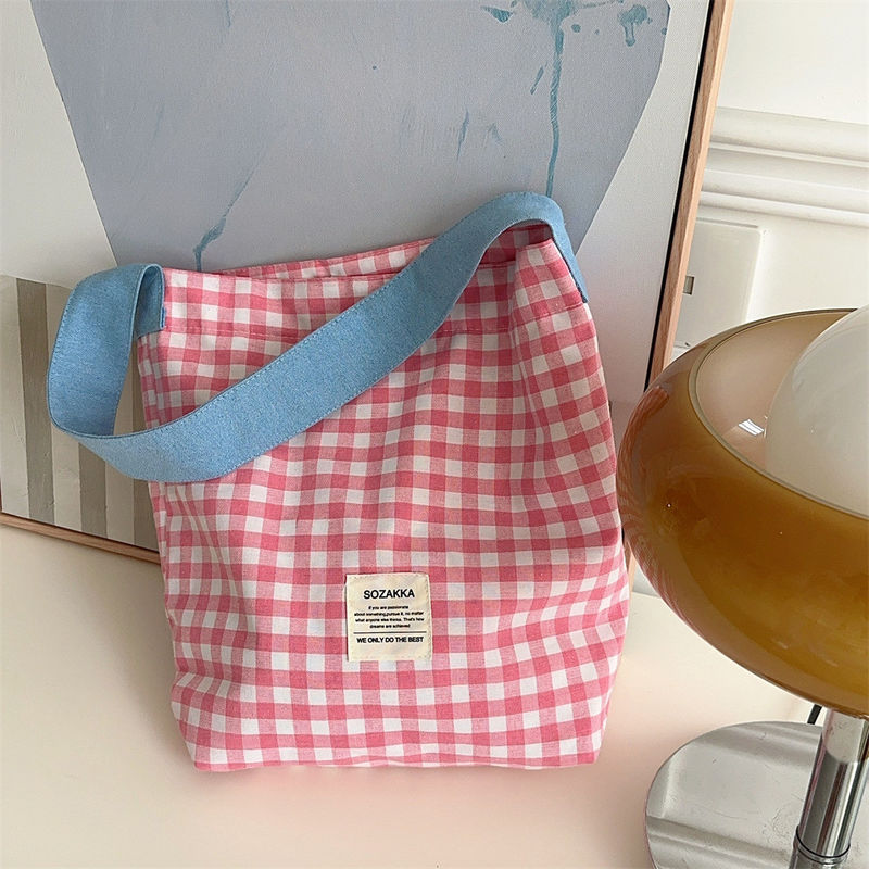 Bolsa de Mulheres de Monograma de Coloração Personalizada Bolsa de Ombros de Grande Capacidade Bolsa Gingham Tote