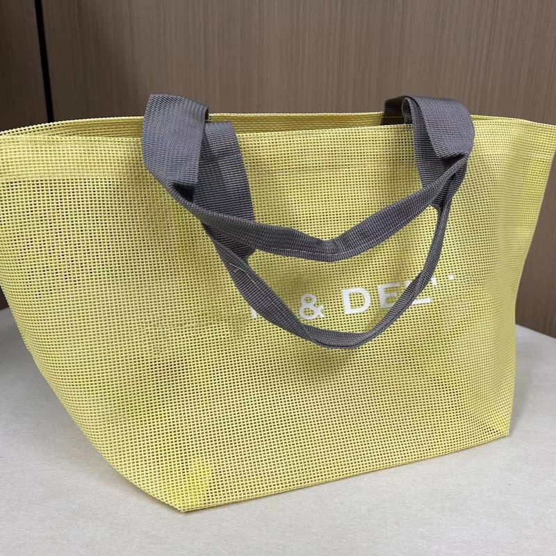 Bolsas de malha de logotipo personalizado de malha de fio de nylon reutilizável Bolsa de compras Tote Bolsa de malha de praia