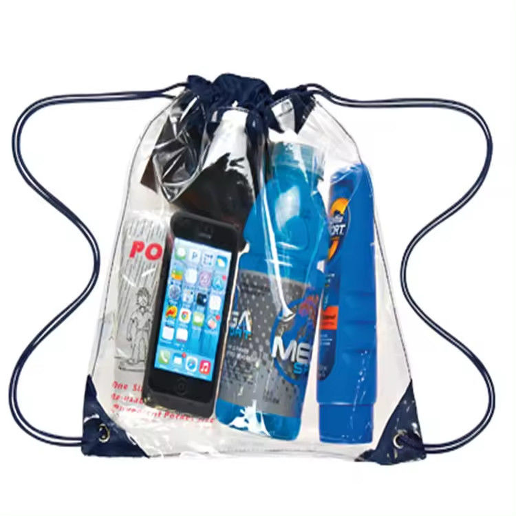 Comércio PVC impermeável Mochila transparente Mochila de cordas com desenho impresso personalizado