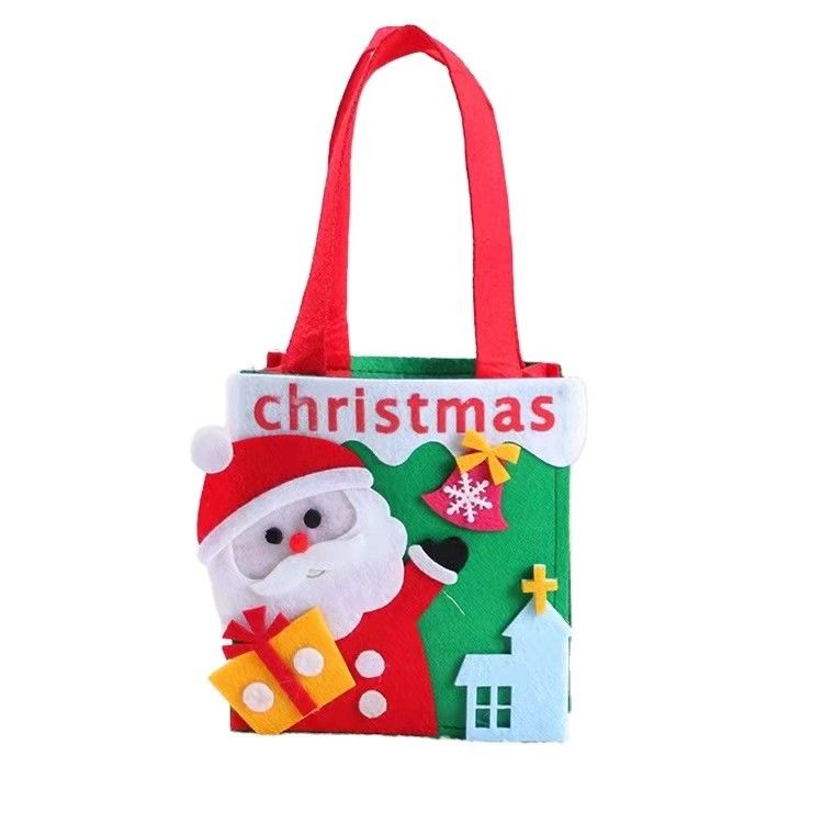 Saco de Natal personalizado de cores com Papai Noel de feltro feito à mão