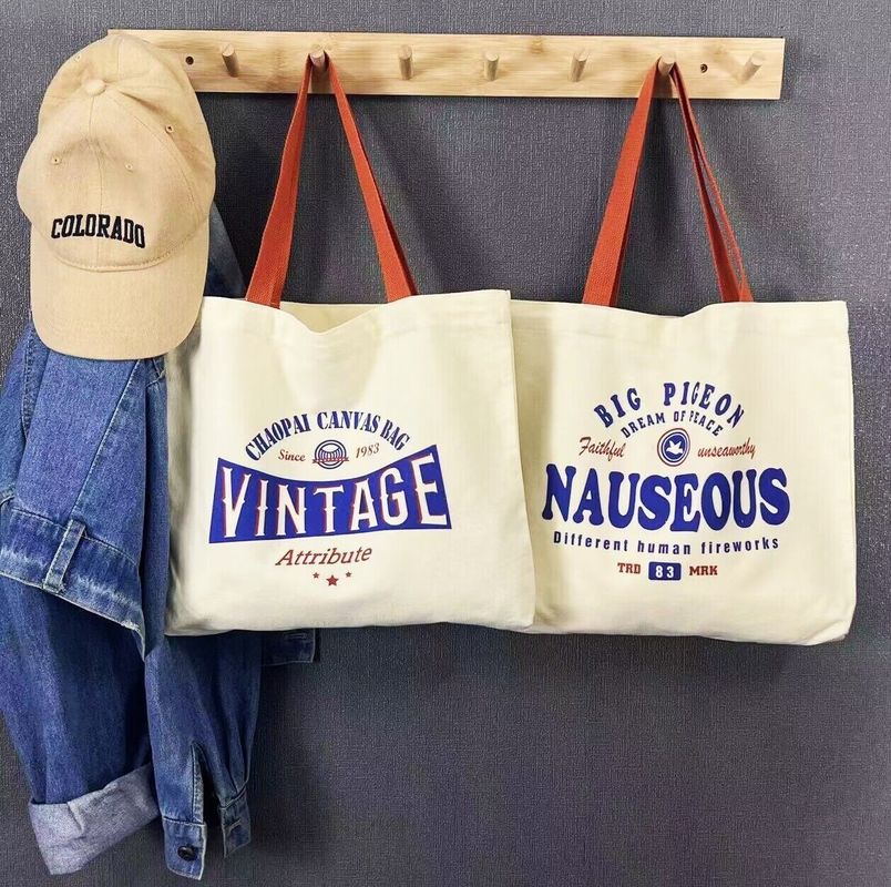 Estilo manuseado Custom Logotipo completo impresso Saco grande de lona para compras e praia
