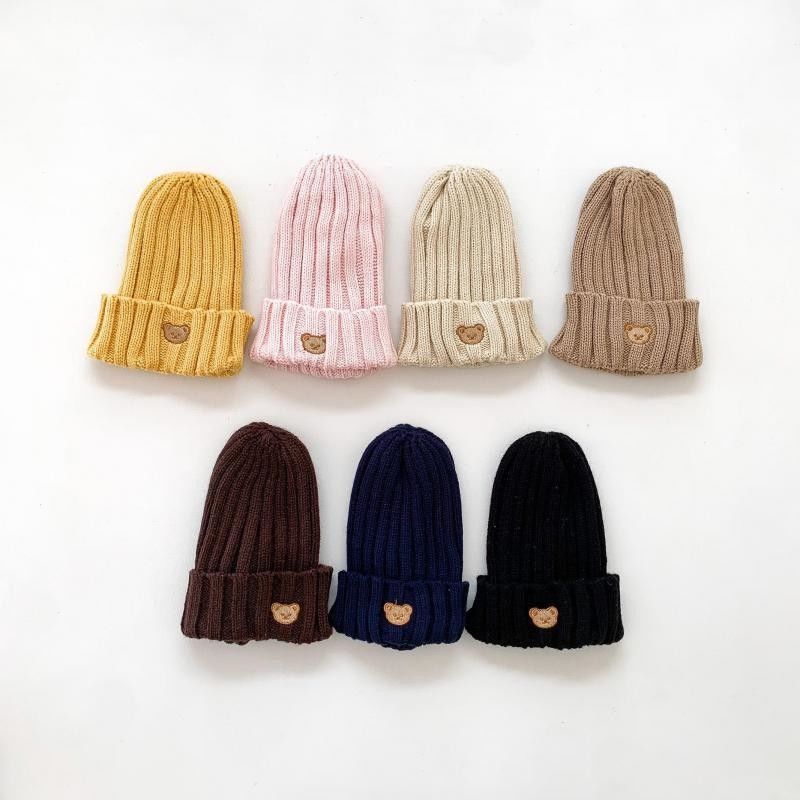 Outono Inverno Crianças Chapéus de malha de cor sólida para crianças meninas meninos 10x9.5cm bonés