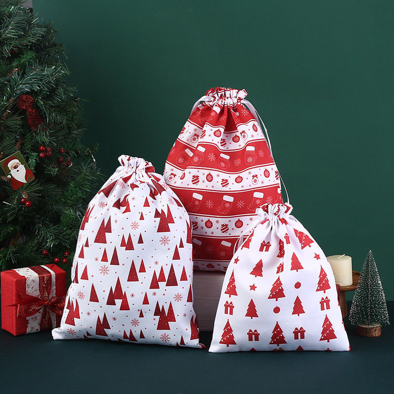 Carta Padrão Tipo Bolsas de cordas grandes Bolsas de algodão de Natal Bolsas de presente de Papai Noel