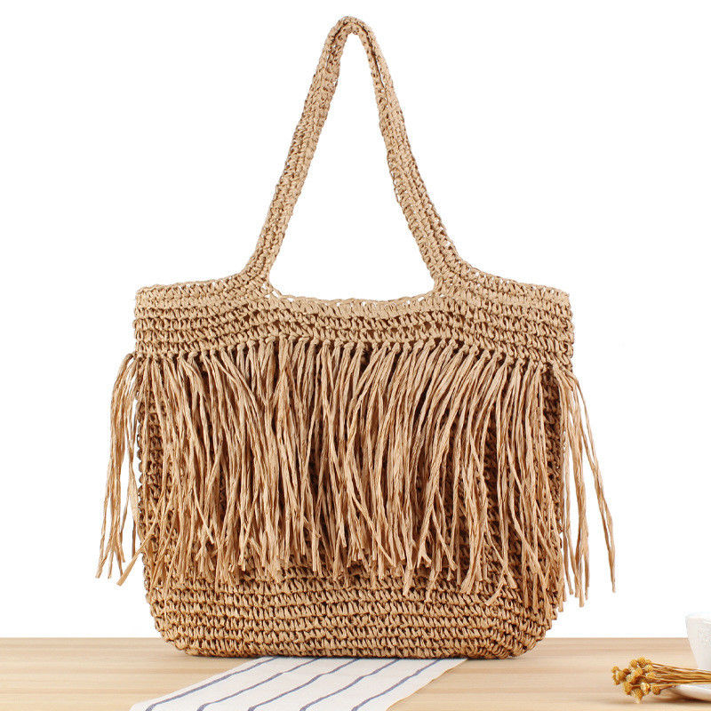2024 Capacidade grande Mulheres Papel Palha Praia Tote Bolsa de Mão Com Tassel