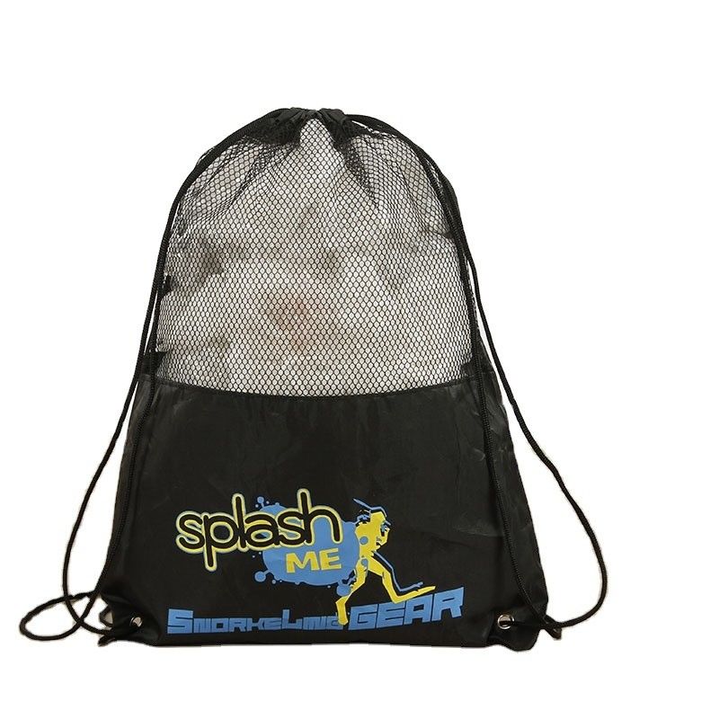 Bolsa de presente de poliéster de malha de cordas de tração Poliéster de nylon reciclado para bolsas desportivas reutilizáveis