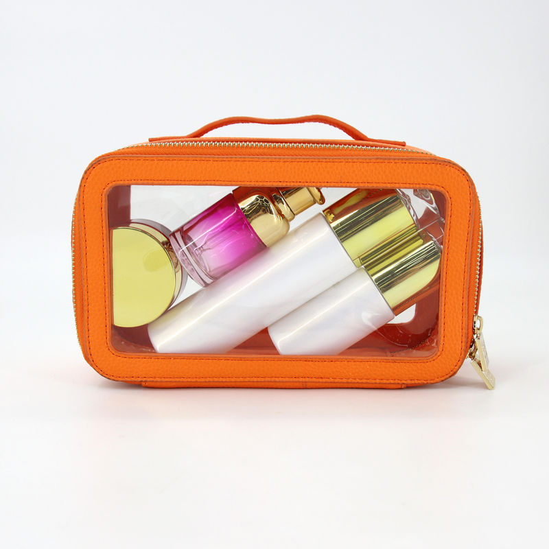 Pequeno saco sanitário de pele de viagem impermeável PU com caixa de maquiagem de PVC de cor personalizada