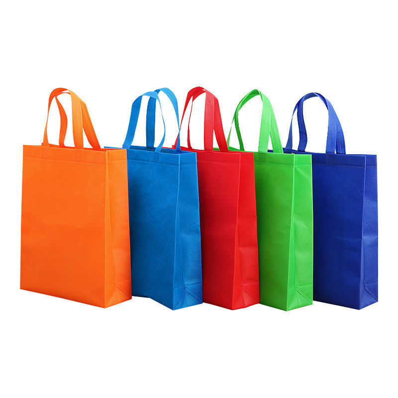 Bolsa de compras colorida de toques não tecidos com impressão de logotipo personalizado e revestimento de poliéster