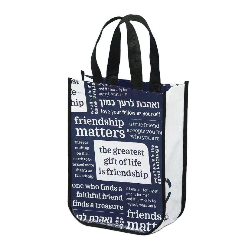 Saco de algodão com cantos curvos de tamanho médio em material não tecido laminado para compras personalizadas