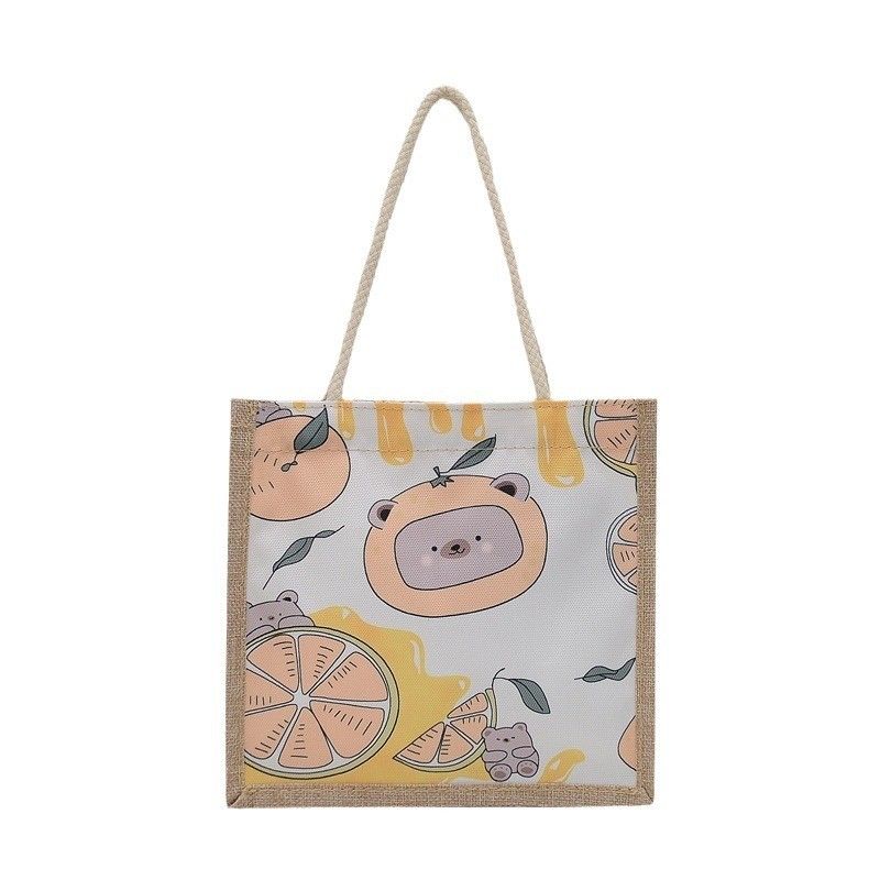 2024 Coreano Ins Simples Estudante Cartoon Canvas Bolsas De Mão Mulheres Mini Tote Sacos Para Meninas