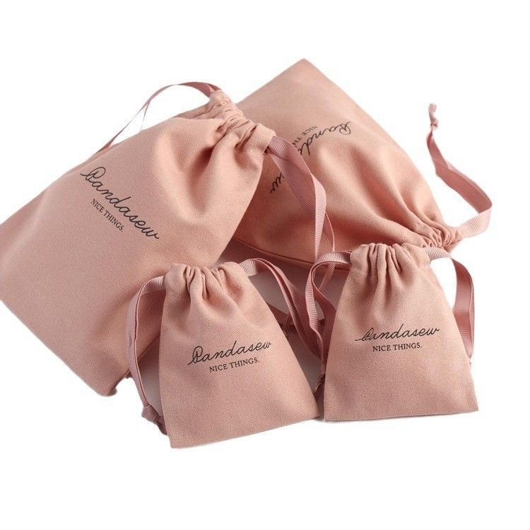 Medium Embalagem de compras Custom Pink Soft Canvas Impresso algodão Linho de sacos de cordas