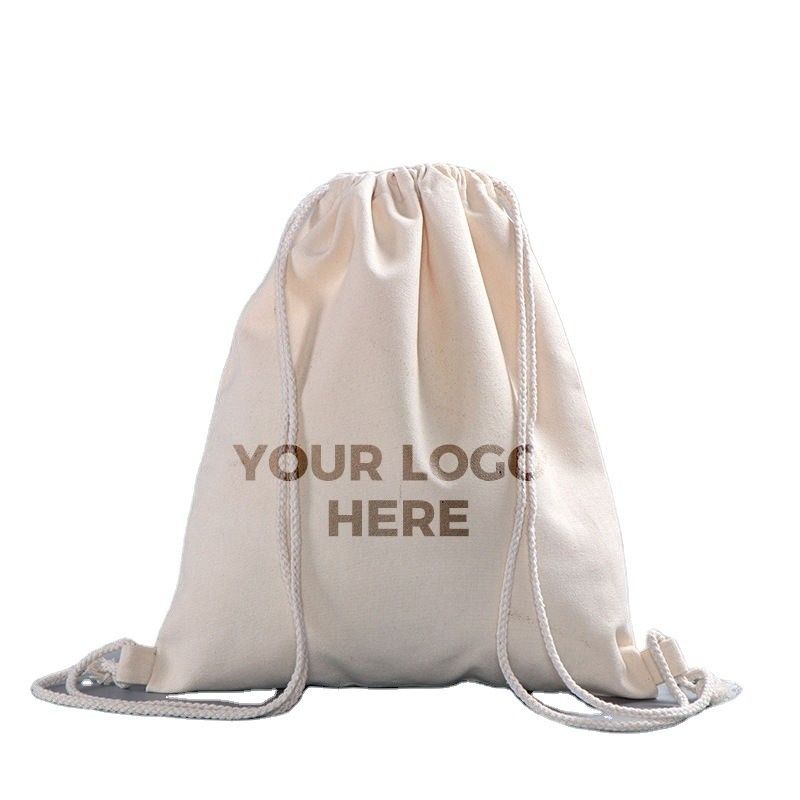 Saco escolar Carrinho de algodão Mochila de corda com logotipo personalizado Impressão e marca
