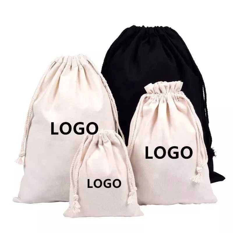 Logotipo personalizado aceito Bolsa de lona de algodão 100% orgânico para embalagem de presente personalizada