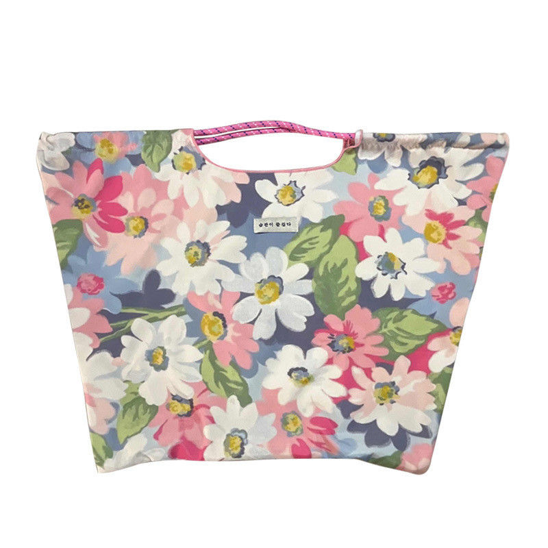 Poliéster de revestimento em sacos de tela floral de praia de grande capacidade para compras ecológicas