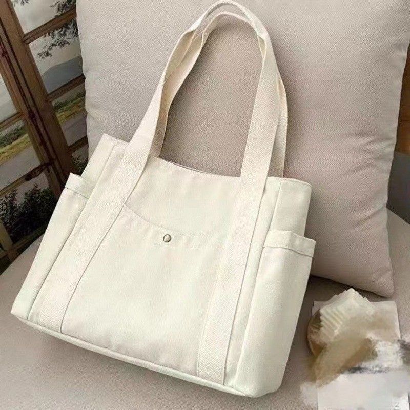 Cores simples reutilizáveis Saco grande de algodão de lona com fecho para viagens e saídas