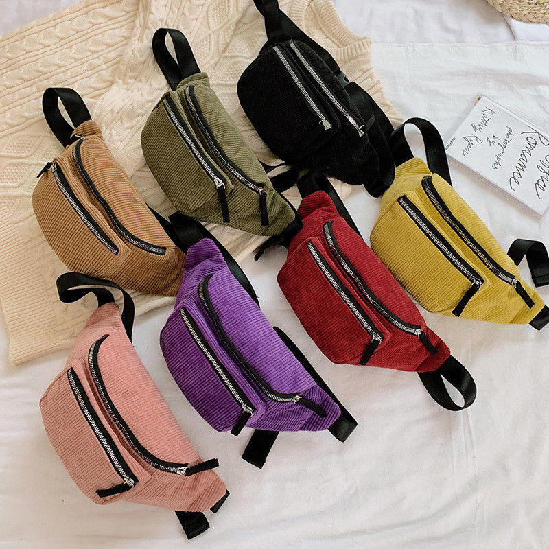OEM/ODM aceitável Bolsas femininas de cintura para esportes ao ar livre Ginásio de corrida Fanny Pack Corduroy