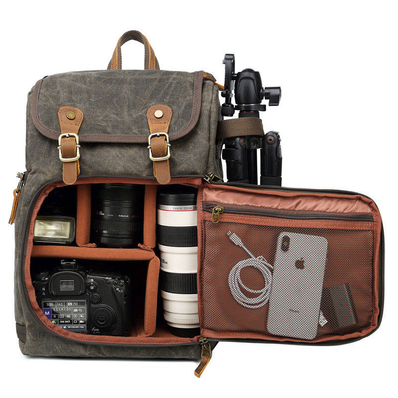 Mochila de câmera personalizada com logotipo ecológico para DSLR e laptop em cores personalizadas