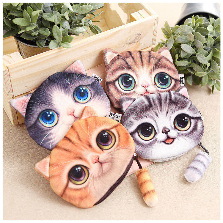 Cores personalizadas Crianças Carteira Carteira de Moedas Cartoons Cartoons 3D Gatos Zipper Kawaii Carteira Carteira de Moedas