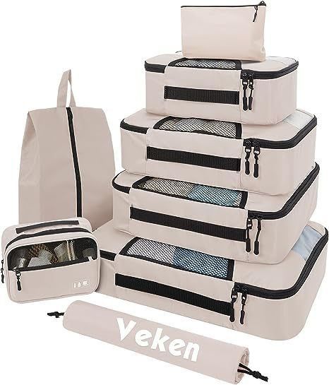 Logotipo personalizado Acceptado Sacos de viagem Unisex 8 Conjunto de cubos de embalagem com saco de roupa e armazenamento