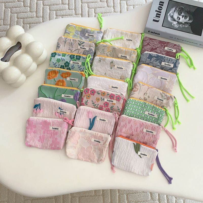 Maquiagem de viagem Saco cosmético de algodão personalizado Saco de lona Toiletry Saco de maquiagem floral