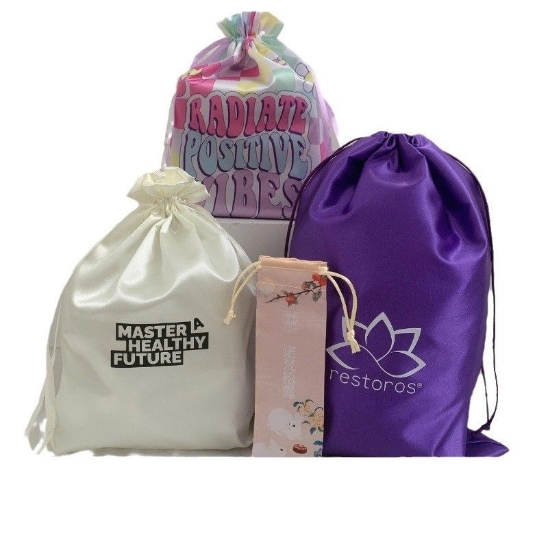 Saco de cordas de cetim com logotipo personalizado para armazenamento de peruca de cabelo e embalagem de presente de seda grande