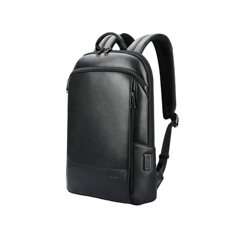 Mochila de laptop de couro de grande capacidade para homens com porta de carregamento USB anti-roubo