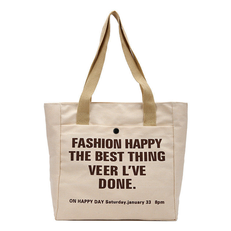 Desenho de moda de fechamento aberto Impressão personalizada de tela Bolsas de compras Bolsa grande de algodão
