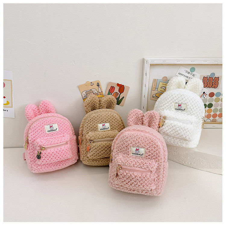 Minnie Peludo Plush Crianças Saco Escolar para Crianças Mochila Coelhinho Mochila Rosa Cartoon Mini Zipper Mochila de Veludo