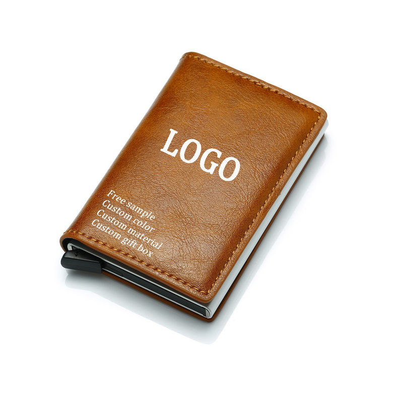 Cor Personalizada Pop Up PU Couro Metal Carteira Bloqueio Automático Alumínio Cartão de Crédito Custom