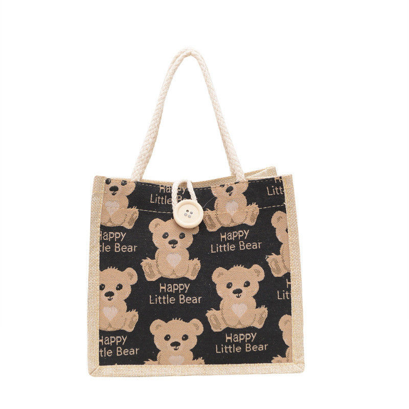 Personalizado Urso de desenhos animados Impresso de algodão simples de lona Mercadorias de compras Jute Tote Bag