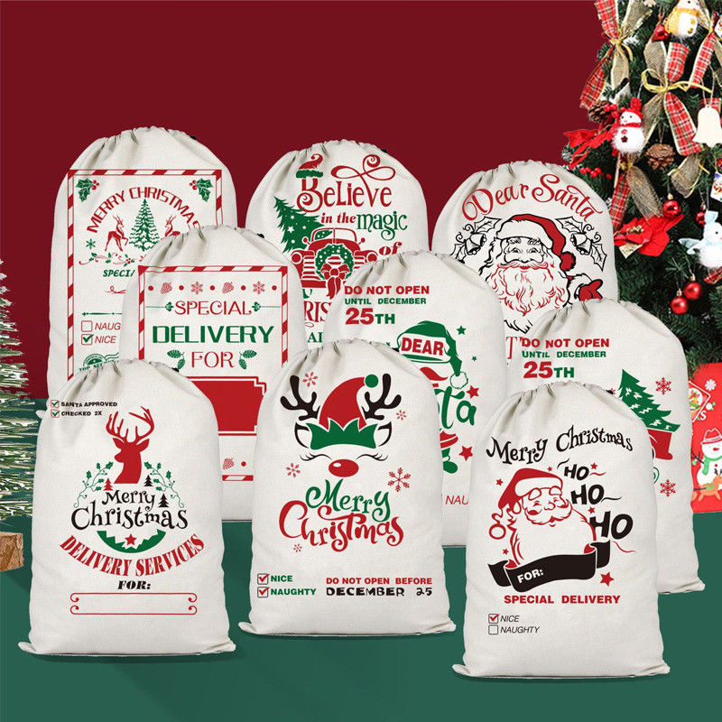 Cor personalizada e logotipo personalizado aceito Bolsas portáteis de lona portáteis de Natal reutilizáveis