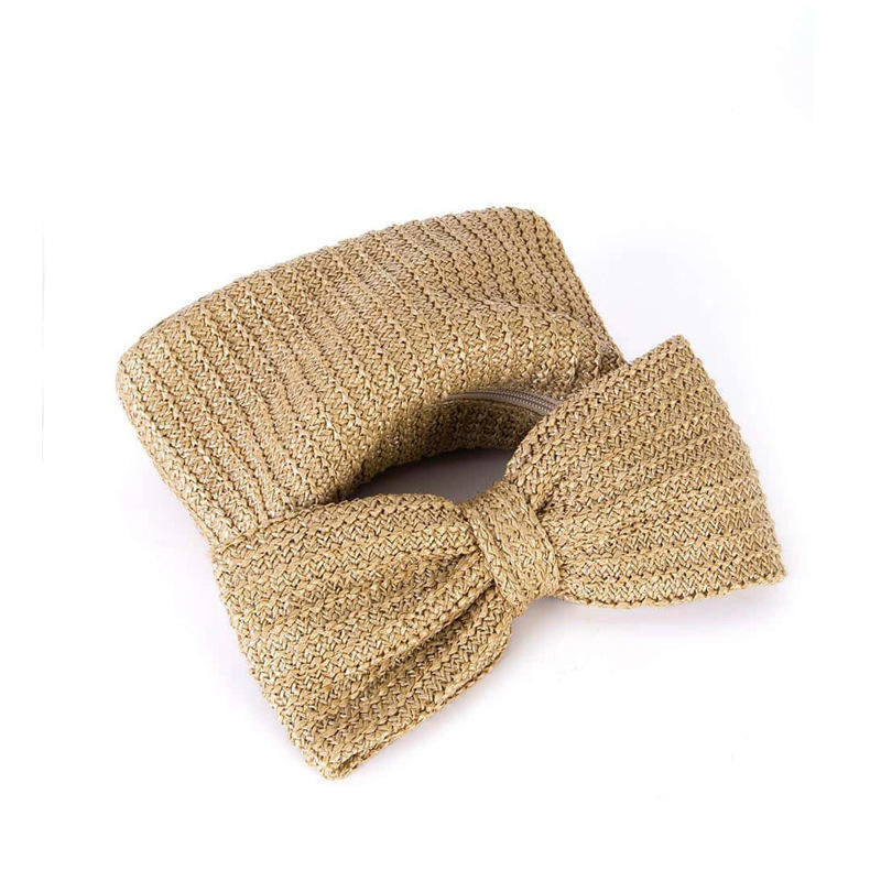 Saco de compras personalizado Mulheres Arco Palha Tecido Praia Raffia embreagem Bolsa Casual Tote