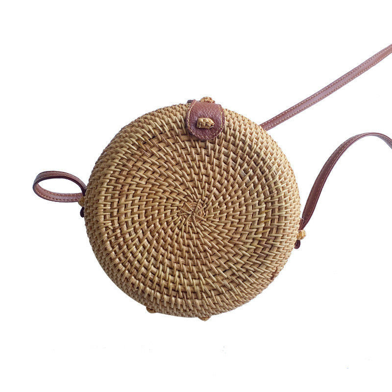Unisex Rondão Palha Praia Vintage Fabricado à mão tecido círculo de férias Bolsa de ombro portátil