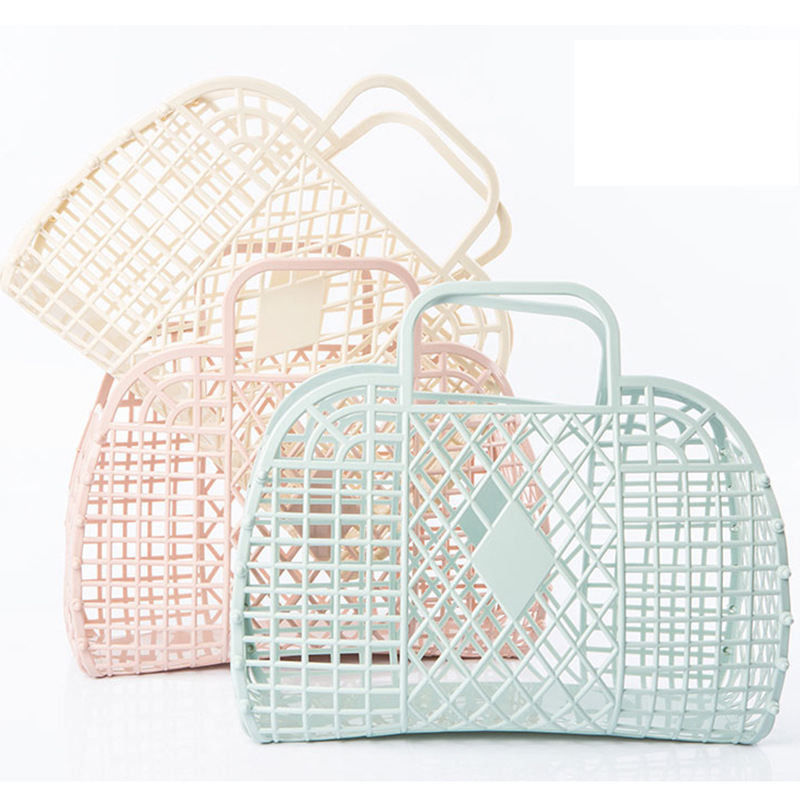 2023 Verão Portátil de Férias de Plástico Pvc Moda Praia Retro Jelly Basket Saco para Mulher