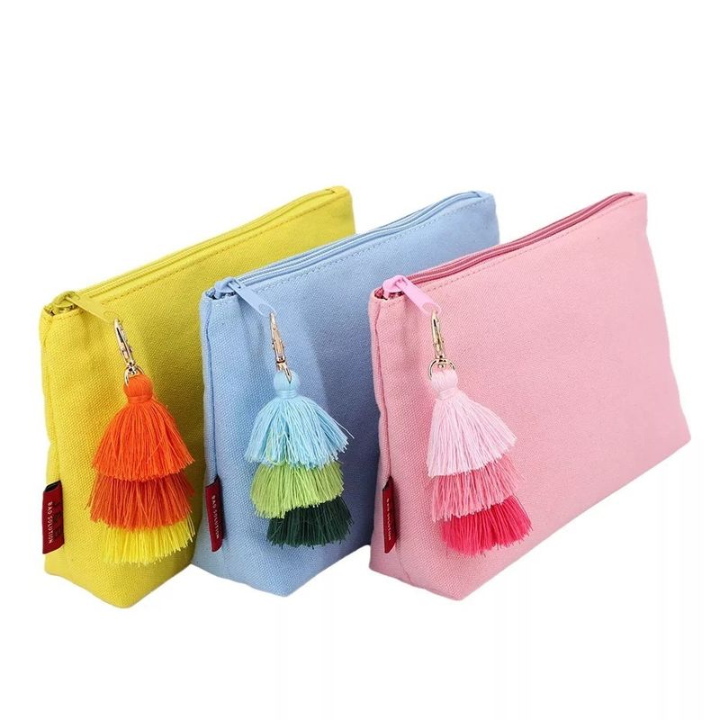 Beleza algodão Mulheres Maquiagem Saco de viagem com fecho de fecho e logotipo personalizado Tassel