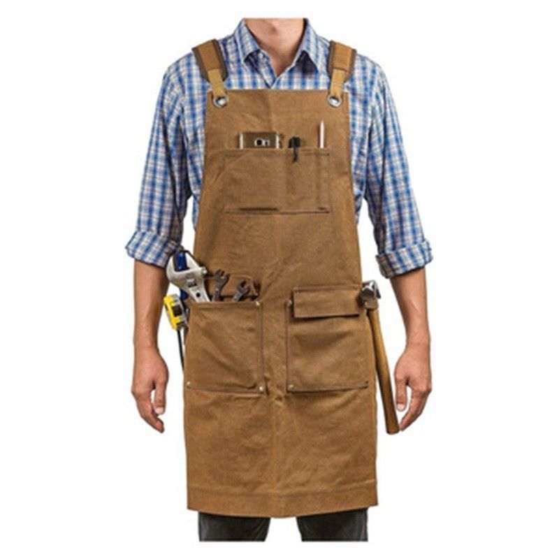 Restaurante Bar Essential Lavado Canvas Chef Bib Apron com bolso de ferramentas e logotipo personalizado