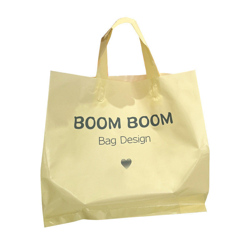 Logotipo personalizado Aceito Manos de Loop Suave Tote Saco de compras de plástico para embalagem de roupas