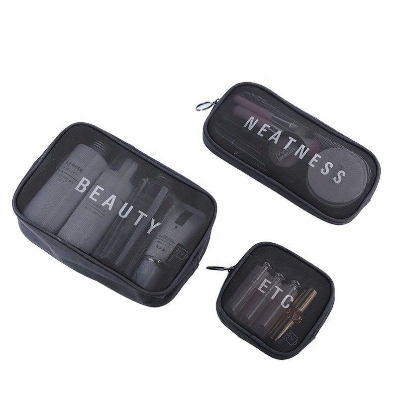 Saco de armazenamento portátil mini para kits de viagem de logotipo personalizado de malha de nylon transparente impermeável