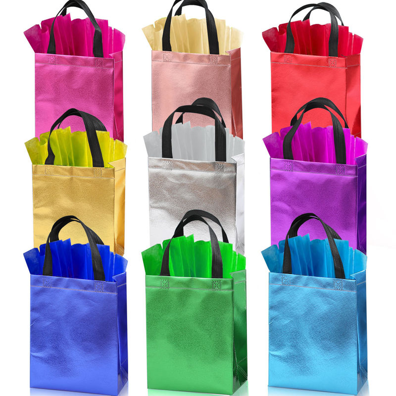 Saco de compras laminado não tecido de cor personalizada com cor dourada e comprimento do cabo