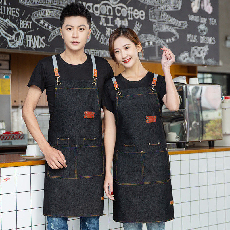 Logotipo personalizado de algodão de denim imprimido Apron bib ideal para ambientes de bar e restaurante ocupados