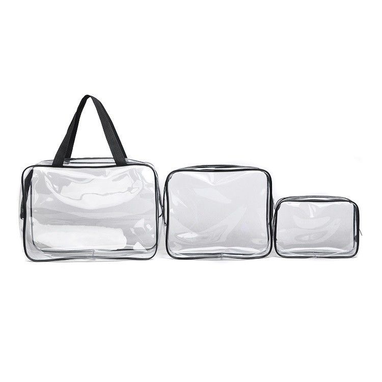 Saco cosmético transparente de cristal de 3 PC para viagens e artigos de higiene aceitável