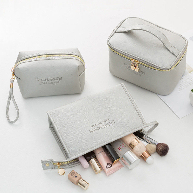 Bolsa de cosméticos de veludo de 3 peças para mulheres organizador de fechaduras de beleza