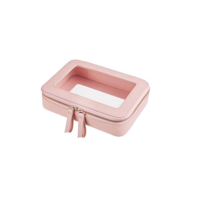 Saco cosmético de couro rosa com OEM/ODM aceitável e padrão sólido