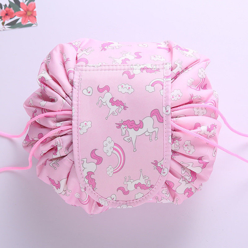 Saco de maquiagem de impressão de unicórnio para viagem Saco com material de poliéster e design de unicórnio