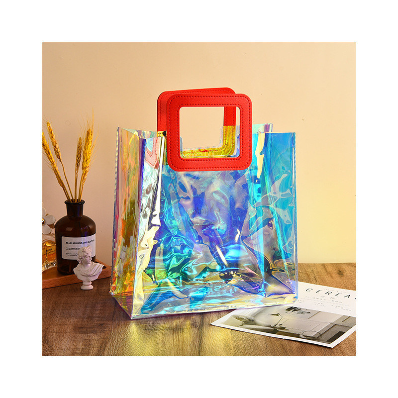 Viagem e Saída Laser Holográfico Iridescente Pvc Shoulder Beach Tote Bag para Logotipo Personalizado
