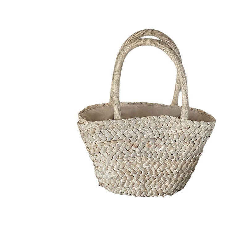 Estilo de mão moda de grande capacidade de mulheres bolsa de palha de praia de madeira tricô de crochê poliéster
