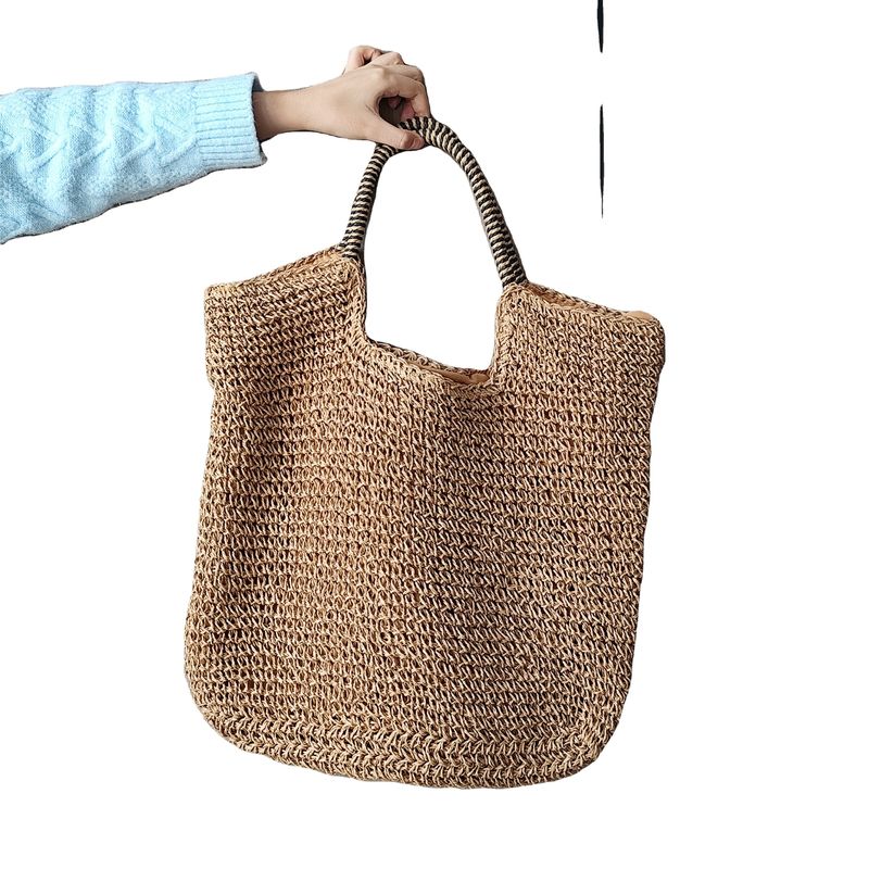 Saco de piquenique de alta capacidade de estilo coreano para mulheres de palha com logotipo personalizado